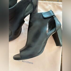 Stuart Weitzman Black Heeled Boots with Peep-Toe